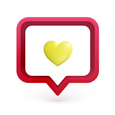 Realistic 3D speech bubble with colorful 3D heart, vector illustration