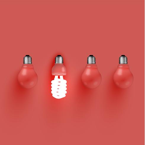Energy saver lightbulb among old ones, vector illustration