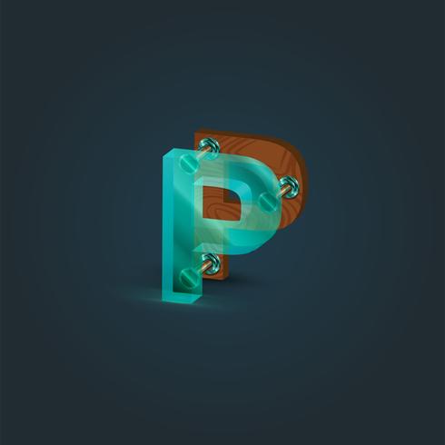 Realistic wood and glass character from a typeset, vector illustration