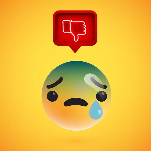 Realistic 3D emoticon with neon glowing dislike sign in a 3D speech bubble, vector illustration