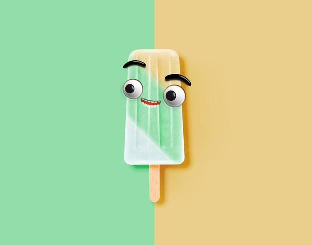 Funny emoticon on realistic icecream illustration, vector illustration