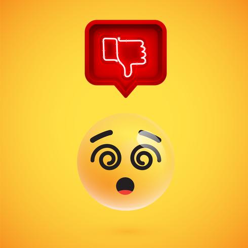 Realistic 3D emoticon with neon glowing dislike sign in a 3D speech bubble, vector illustration