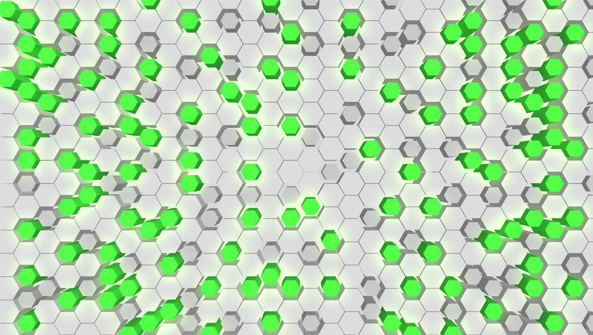 Green 3D hexagon tech background, vector illustration