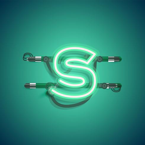 Realistic neon character with wires and console, vector illustration