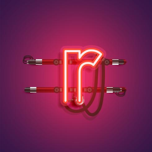Realistic neon character with wires and console, vector illustration