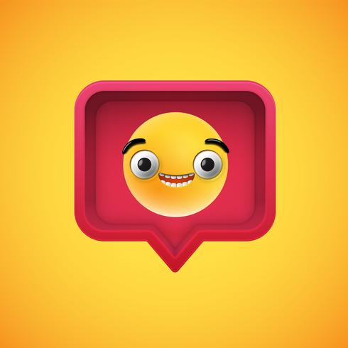 Realistic 3D emoticon in a 3D speech bubble, vector illustration