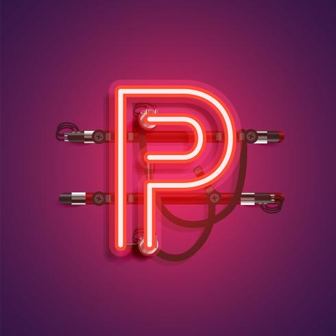 Realistic neon character with wires and console, vector illustration