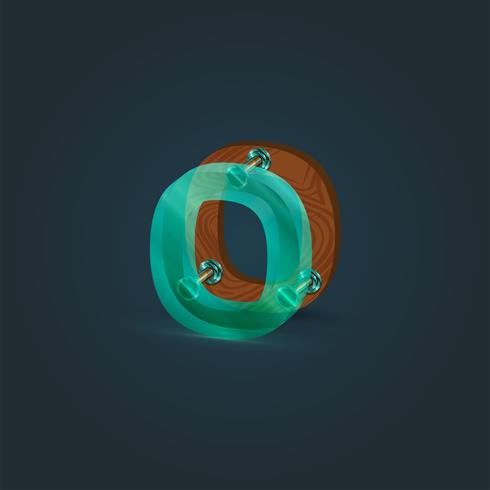 Realistic wood and glass character from a typeset, vector illustration
