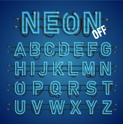 Realistic neon font with wires and console, vector illustration