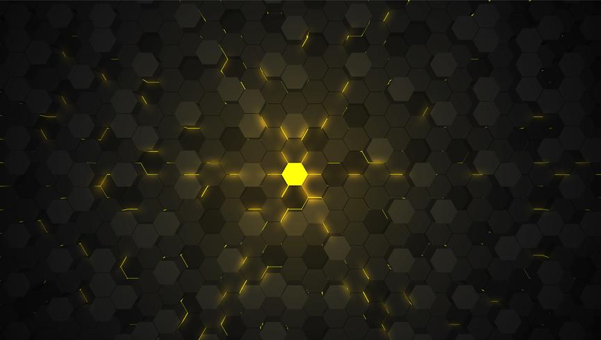 Yellow 3D hexagon tech background, vector illustration