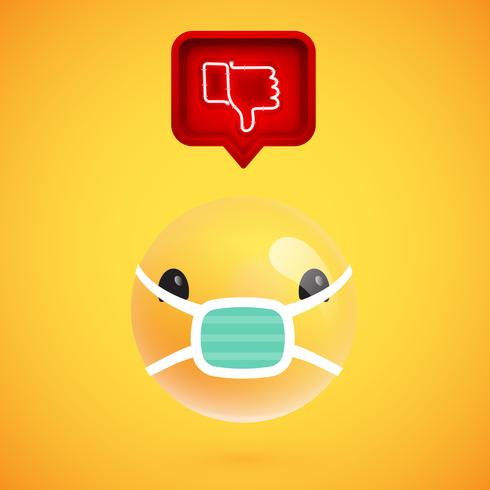 Realistic 3D emoticon with neon glowing dislike sign in a 3D speech bubble, vector illustration