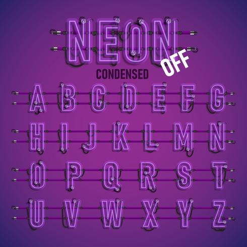 Realistic neon font with wires and console, vector illustration