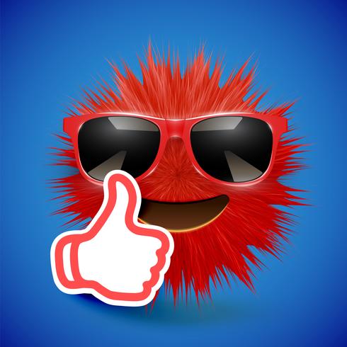 High-detailed 3D fur smiley emoticon, vector illustration