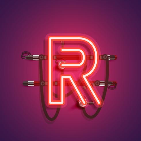 Realistic neon character with wires and console, vector illustration