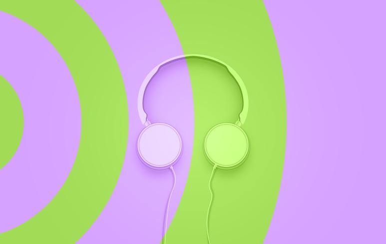 Realistas 3D divididos auriculares de colores pastel con cables vector