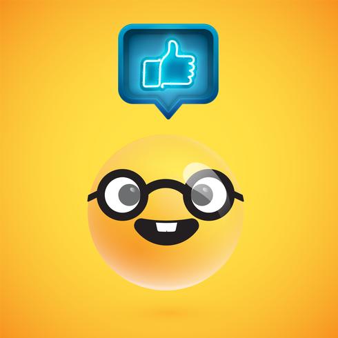 High detailed emoticon with thumbs up sign, vector illustration