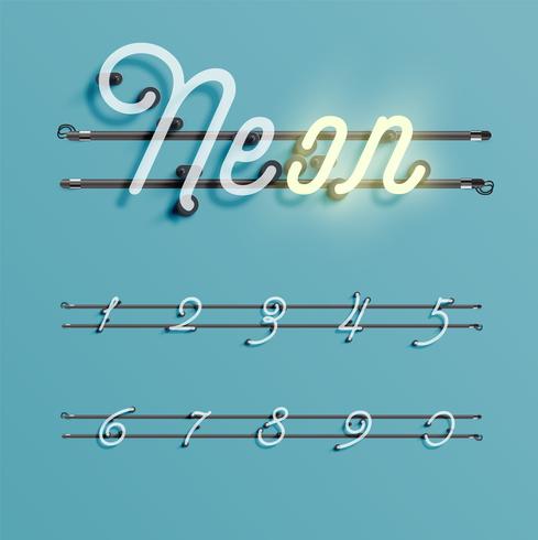 Realistic neon font with wires and console, vector illustration