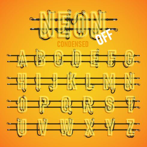 Realistic neon font with wires and console, vector illustration