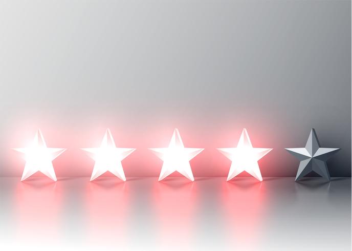 Glowing red 3D star rating, vector illustartion