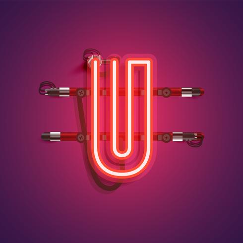 Realistic neon character with wires and console, vector illustration