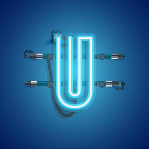 Realistic neon character with wires and console, vector illustration