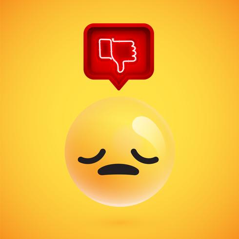 Realistic 3D emoticon with neon glowing dislike sign in a 3D speech bubble, vector illustration