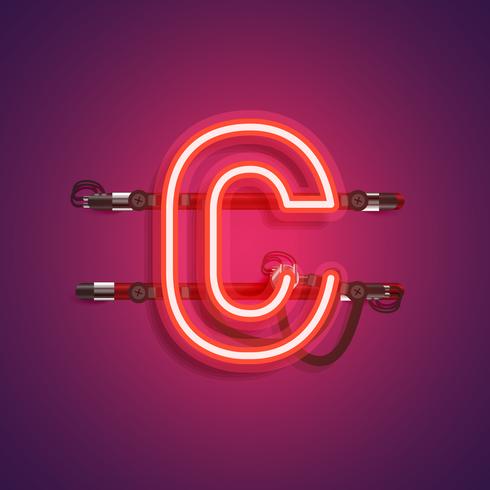 Realistic neon character with wires and console, vector illustration
