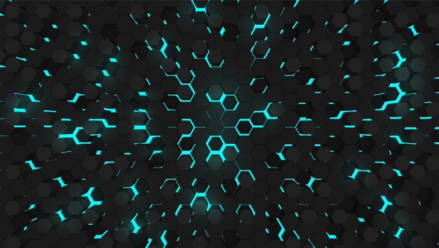 Blue 3D hexagon tech background, vector illustration