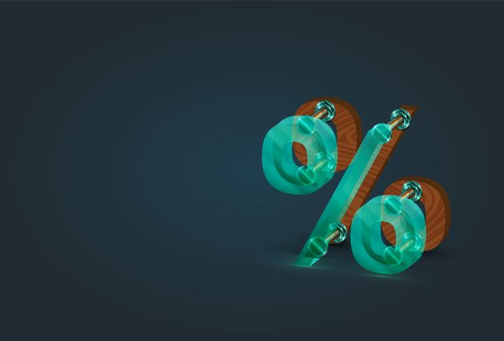High-detailed wood and glass percent character, vector illustration