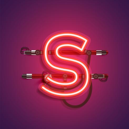 Realistic neon character with wires and console, vector illustration