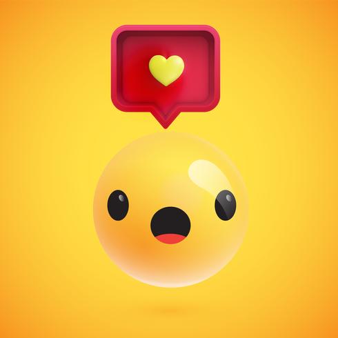 Alto emoticon detallado con un signo de corazón, ilustración vectorial vector