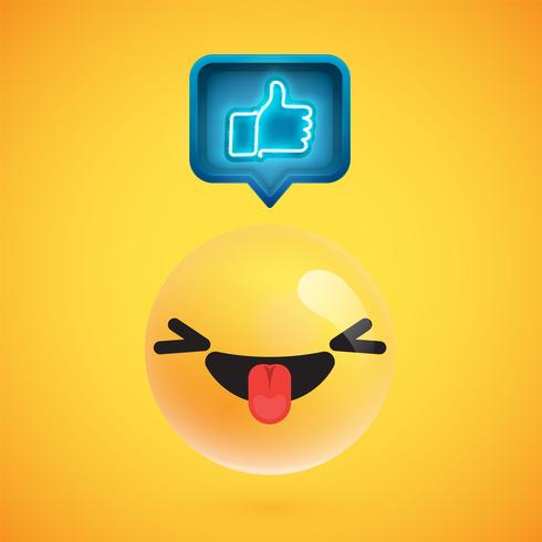 High detailed emoticon with thumbs up sign, vector illustration