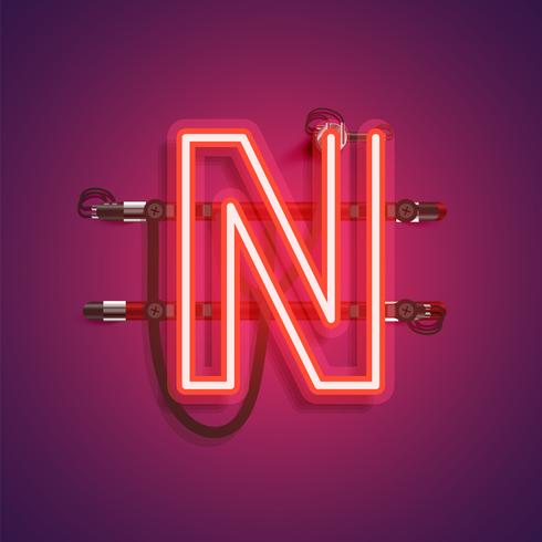 Realistic neon character with wires and console, vector illustration