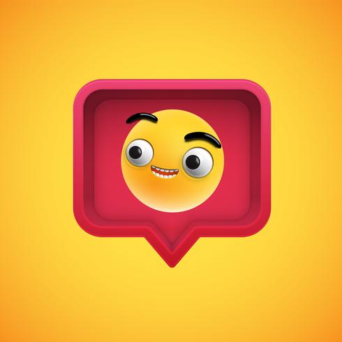 Realistic 3D emoticon in a 3D speech bubble, vector illustration