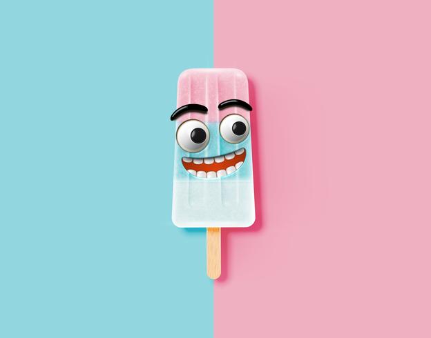 Funny emoticon on realistic icecream illustration, vector illustration