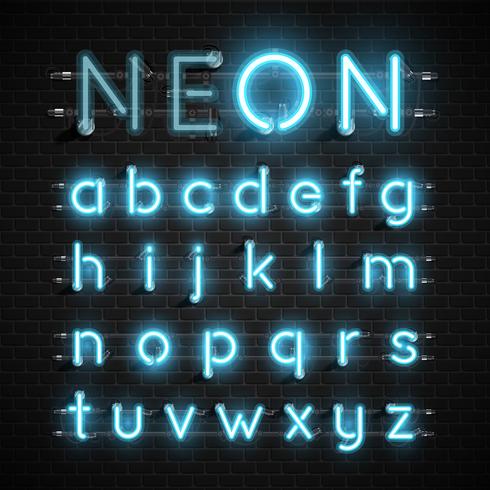 High detailed neon font set, vector illustration