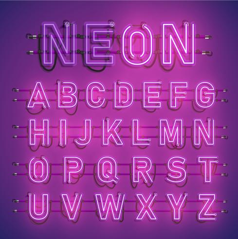 Realistic neon font with wires and console, vector illustration