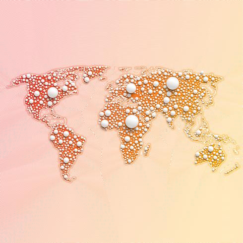 Colorful world map made by balls and lines, vector illustration