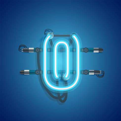 Realistic neon character with wires and console, vector illustration