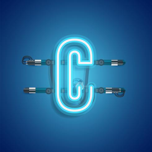 Realistic neon character with wires and console, vector illustration