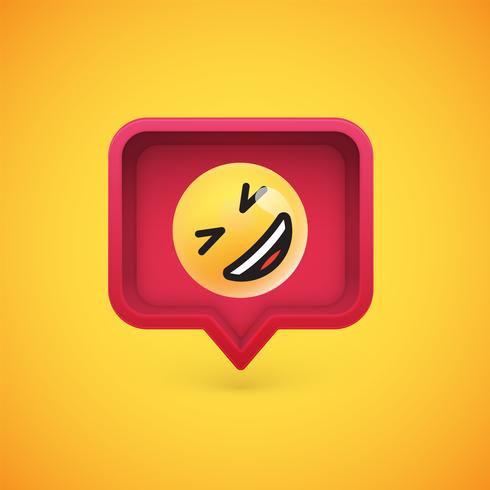 Funny 3D emoticon in 3D speech bubble, vector illustration