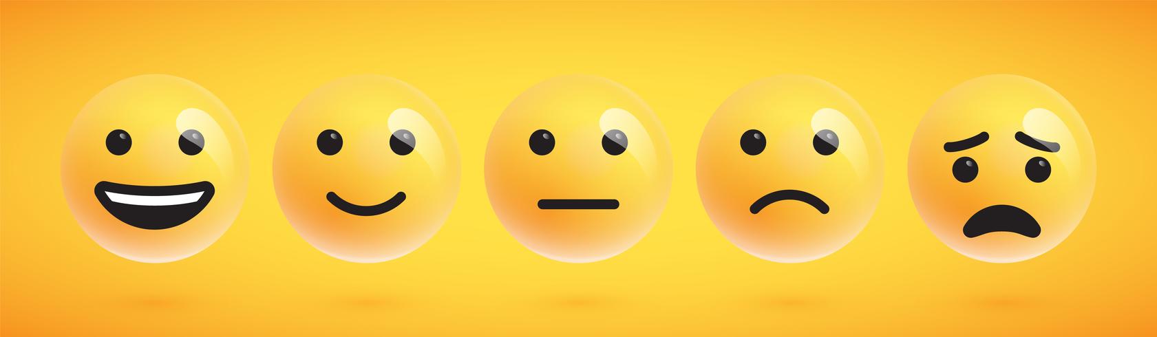 Five cute high-detailed emoticons for web, vector illustration