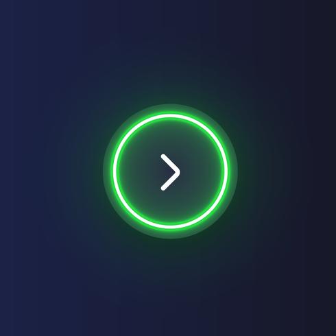Colorful neon 'next' button with an arrow, vector illustration
