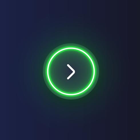 Colorful neon 'next' button with an arrow, vector illustration