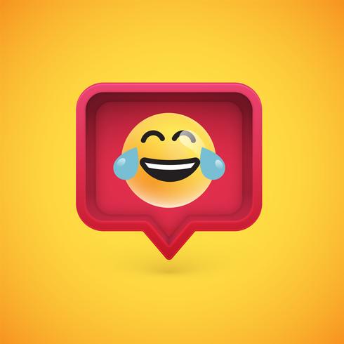 Funny 3D emoticon in 3D speech bubble, vector illustration