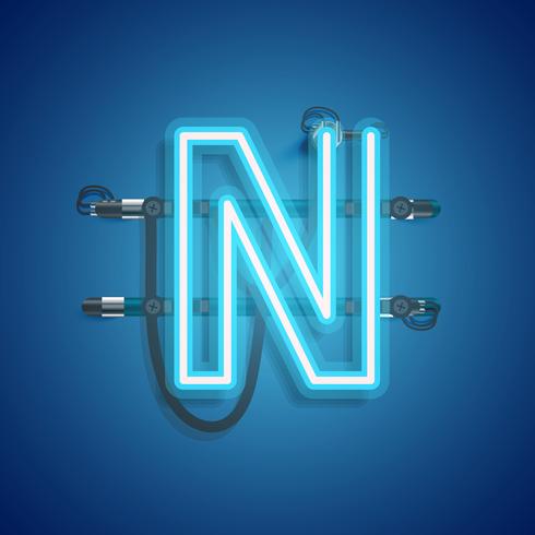 Realistic neon character with wires and console, vector illustration