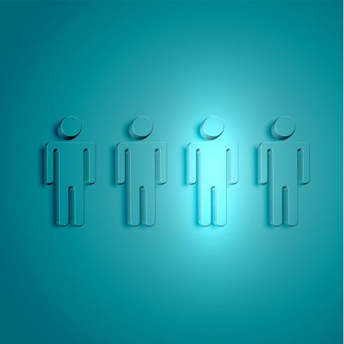 Stand out from the crowd glowing man with raised hand, vector illustration