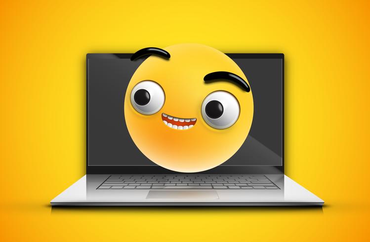 Emoticon altamente detallado en una pantalla de notebook, ilustración vectorial vector