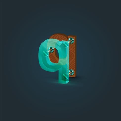 Realistic wood and glass character from a typeset, vector illustration