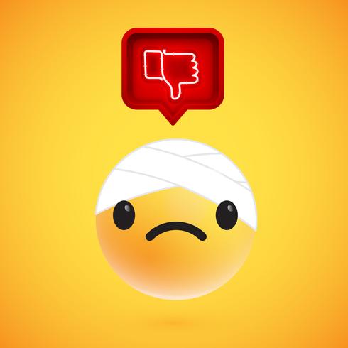 Realistic 3D emoticon with neon glowing dislike sign in a 3D speech bubble, vector illustration